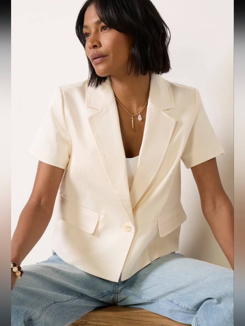 Evereve Jackson Short Sleeve Blazer Size Small White